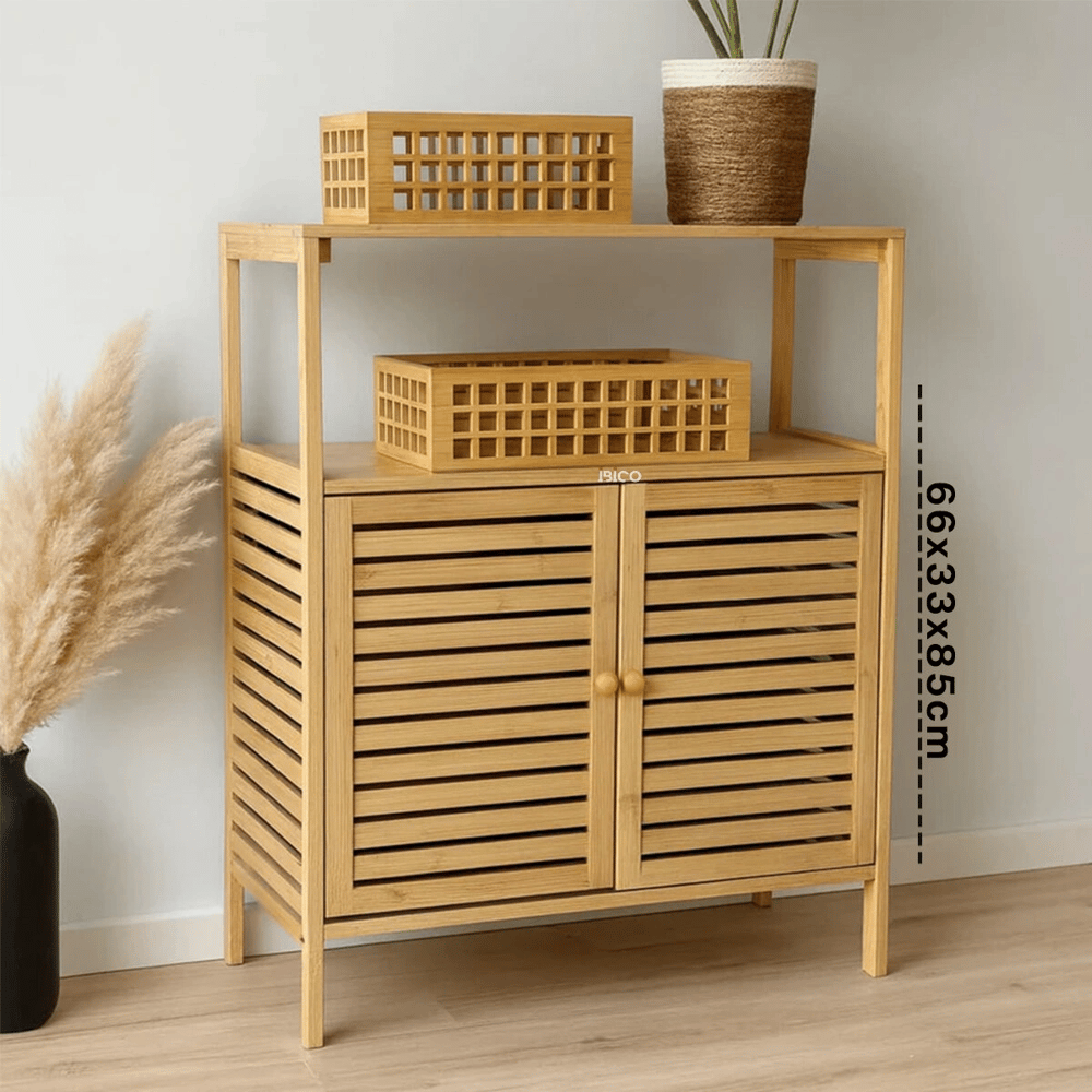 Çok Amaçlı Dolap Ahşap Bambu Organizer Raflı 66x33x85cm Bx40