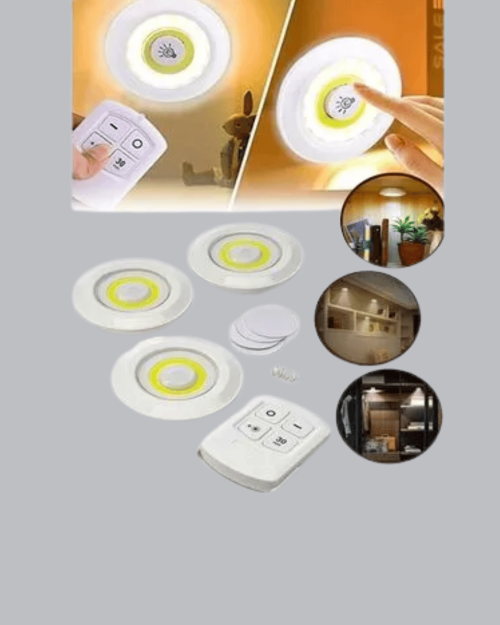 Çok Amaçlı Kullanım İçin Kablosuz Yapışkanlı 3 Lü Uzaktan Kumandalı Led Spot Lamba