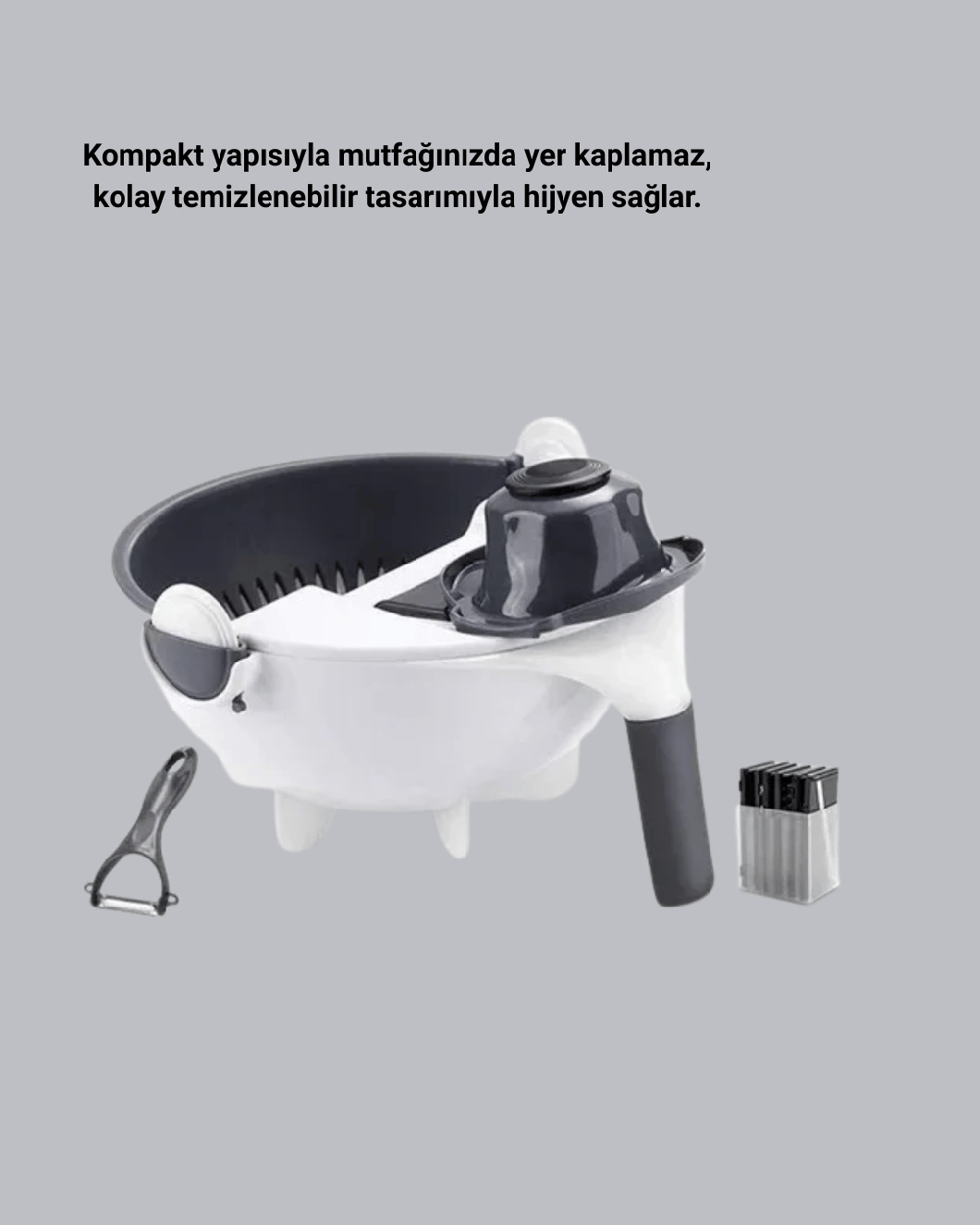 Çok Fonksiyonlu Döner Rende Süzgeç Hazneli Ergonomik Sebze Doğrayıcı