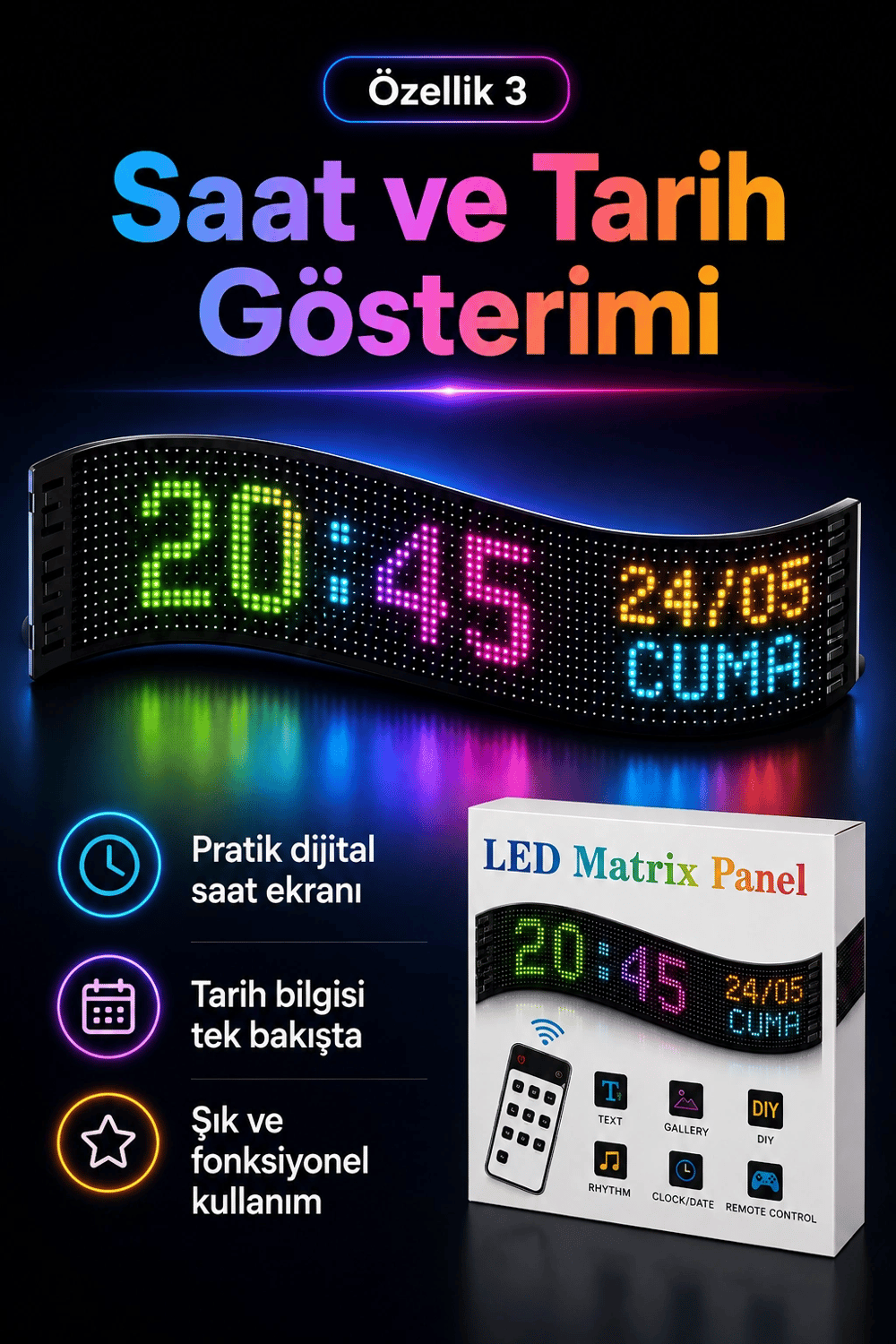 Çok Fonksiyonlu LED Matrix Panel Kayan Yazı Tabelası Saat Tarih Ve Metin Destekli