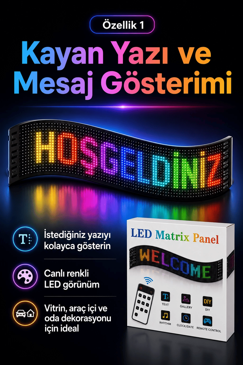 Çok Fonksiyonlu LED Matrix Panel Kayan Yazı Tabelası Saat Tarih Ve Metin Destekli