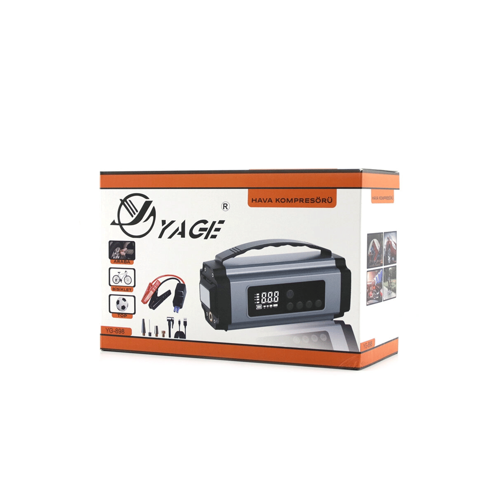 Çok Fonksiyonlu Oto - Araç Takviye Set Taşınabilir 120w Dijital Ekran Powerbank Özellik - Fener - Cob - Pusula Yg-898 Bx40