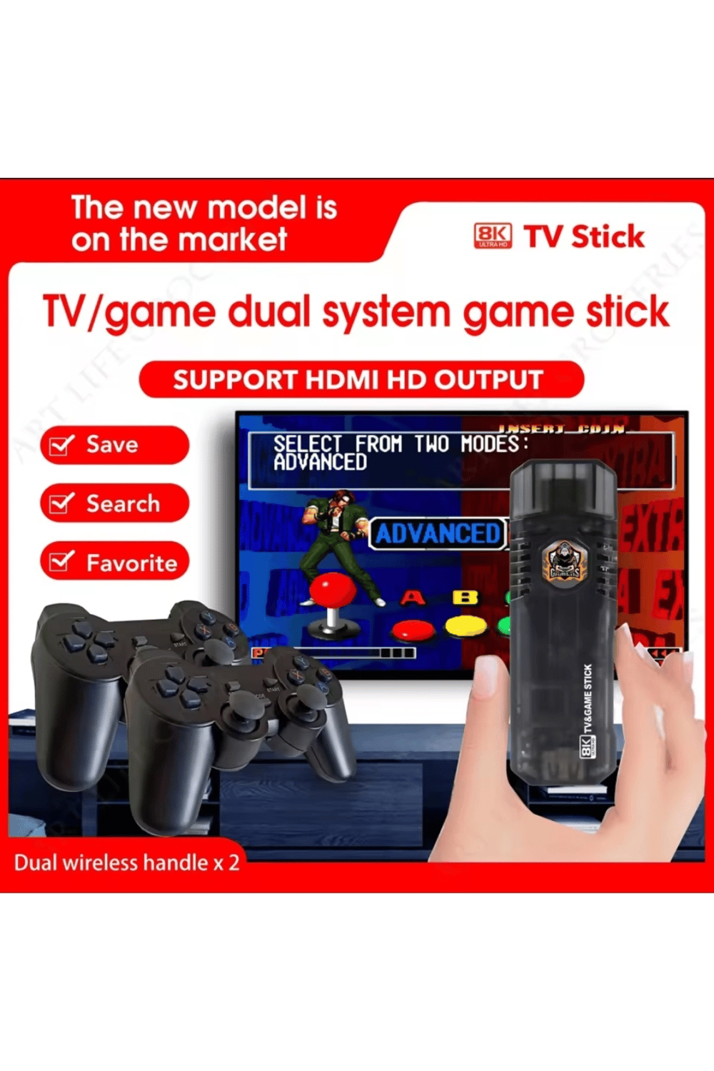 Çok renkli kumandalı Android TV oyun konsolu çift kişilik oyunlu Bluetooth yok - Elektronik