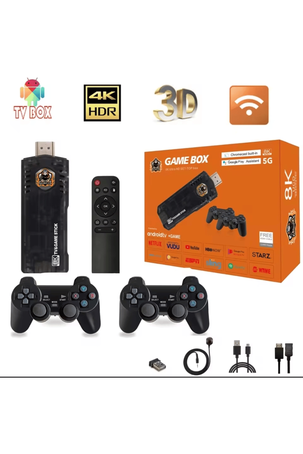 Çok renkli kumandalı Android TV oyun konsolu çift kişilik oyunlu Bluetooth yok - Elektronik