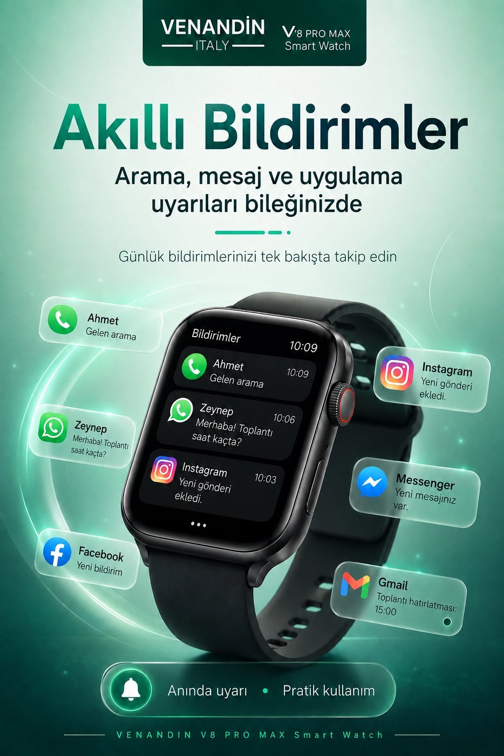 Çoklu Uygulama Destekli Bluetooth Akıllı Saat Dokunmatik Ekranlı Bildirim Özellikli