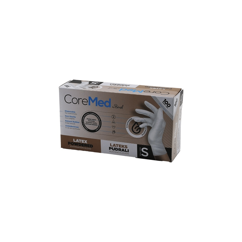 Coremed Bimel S Beden Pudralı Muayene Eldiveni 100lü Bx40