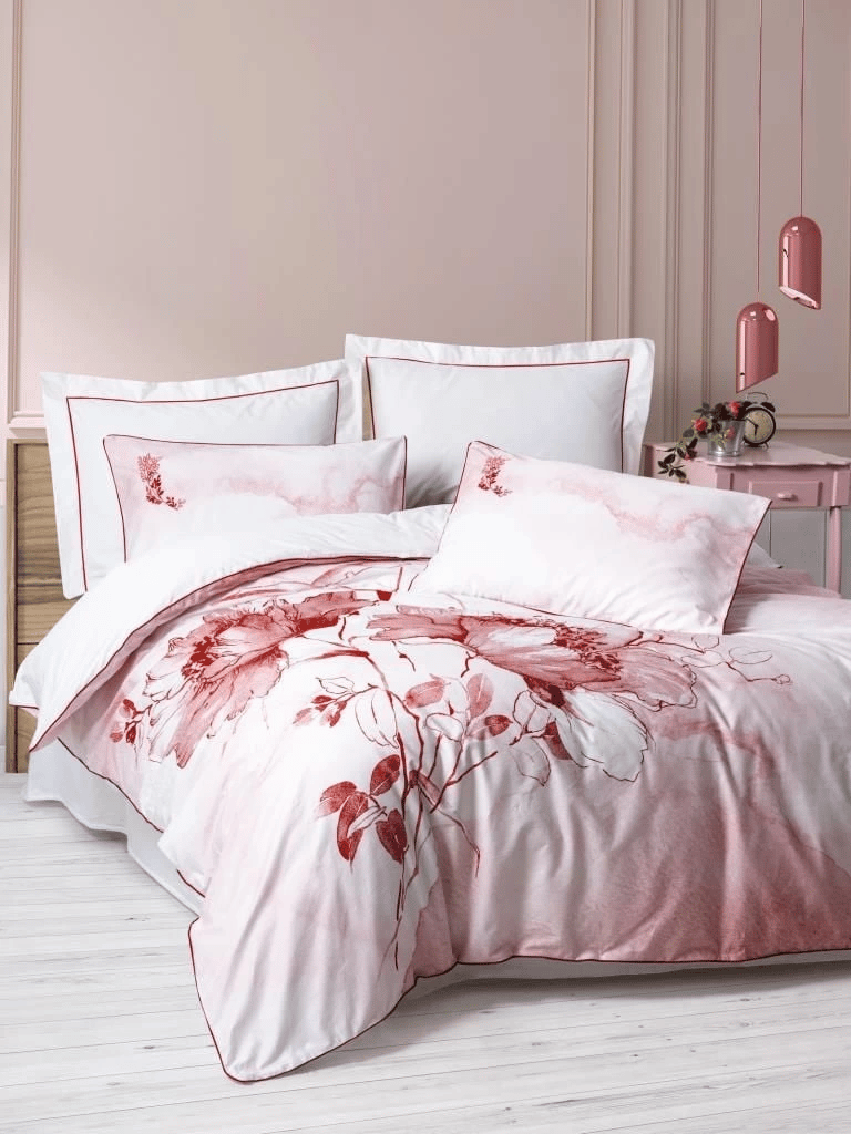 Cotton Box Çift Kişilik Elit Saten Nevresim Takımı Gules Kırmızı