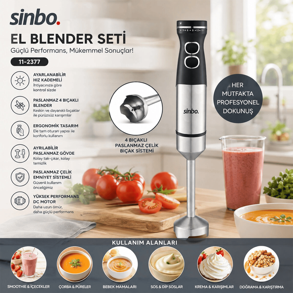 Çubuk El Blender Çelik Uçlu Dc Motor - 300w Shb-7511 Bx40