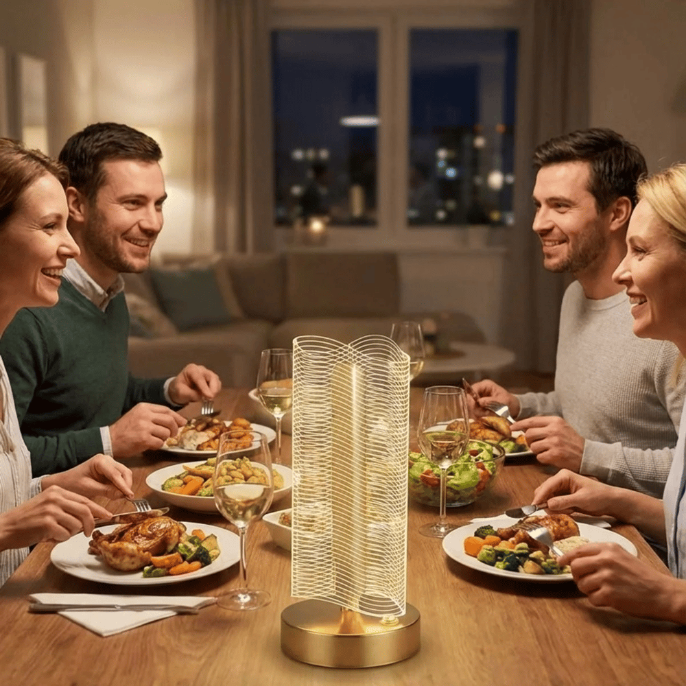 Dalgalı Silindirik Kristal Çizgili Model Led Masa Lambası – Gold Tabanlı, Dokunmatik, 3 Renk Işık Modlu, Şarjlı Modern Dekoratif Gece Lambası Bx40