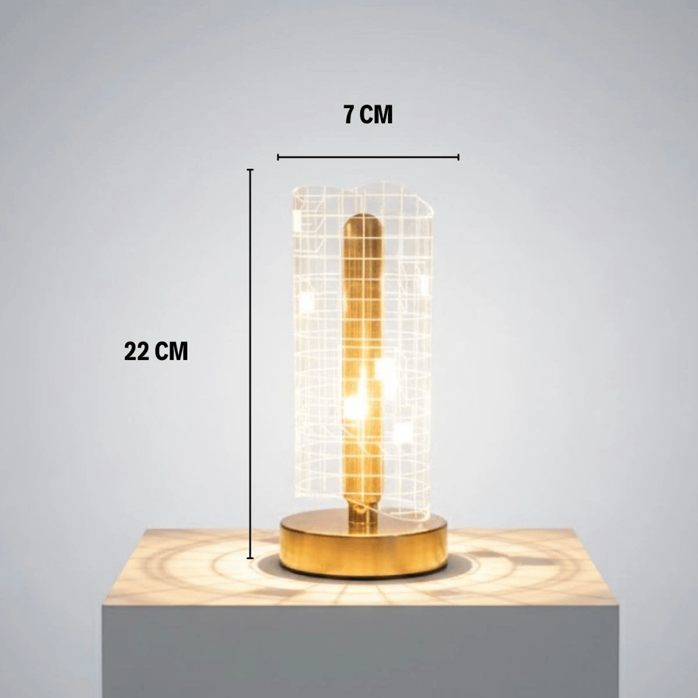 Dalgalı Silindirik Kristal Kareli Model Led Masa Lambası – Gold Tabanlı, Dokunmatik, 3 Renk Işık Modlu, Şarjlı Modern Dekoratif Gece Lambası Bx40