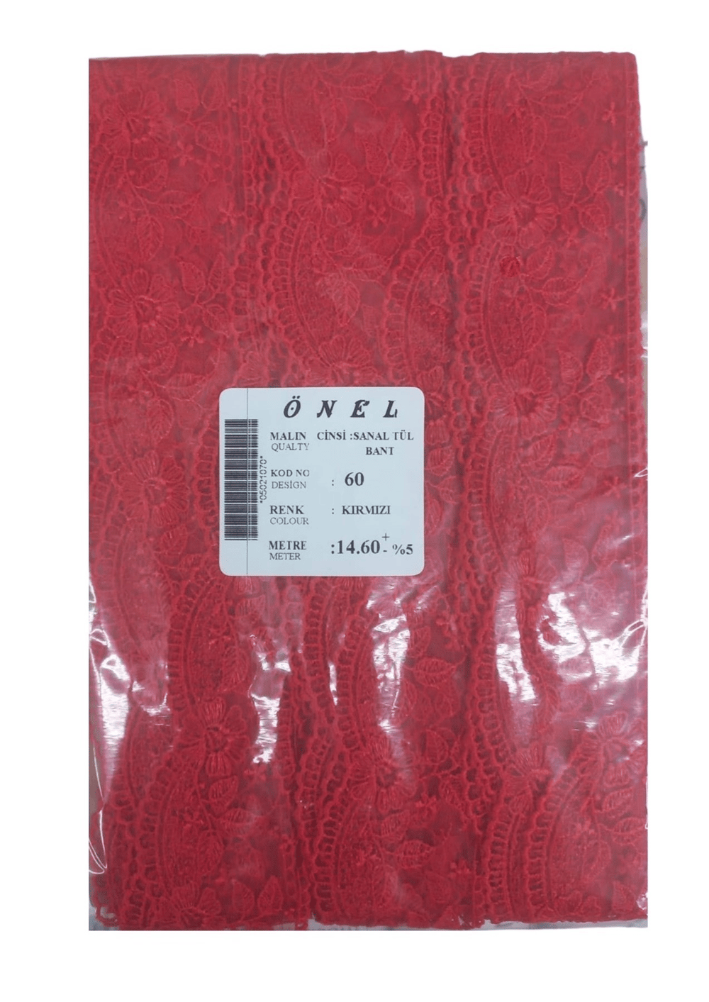 Dantel Polyester Sanal Tül Bant Kırmızı 14,60 Metre En 6 Cm On-60-k