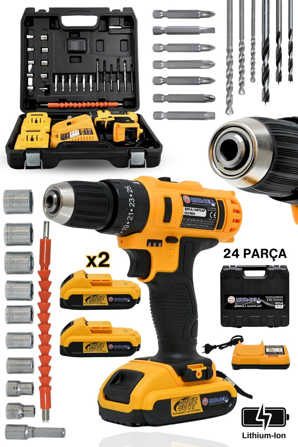 Darbeli kablosuz matkap 21 watt 20 volt anahtarlı mandren 2 akü hız ayarlı çantalı
