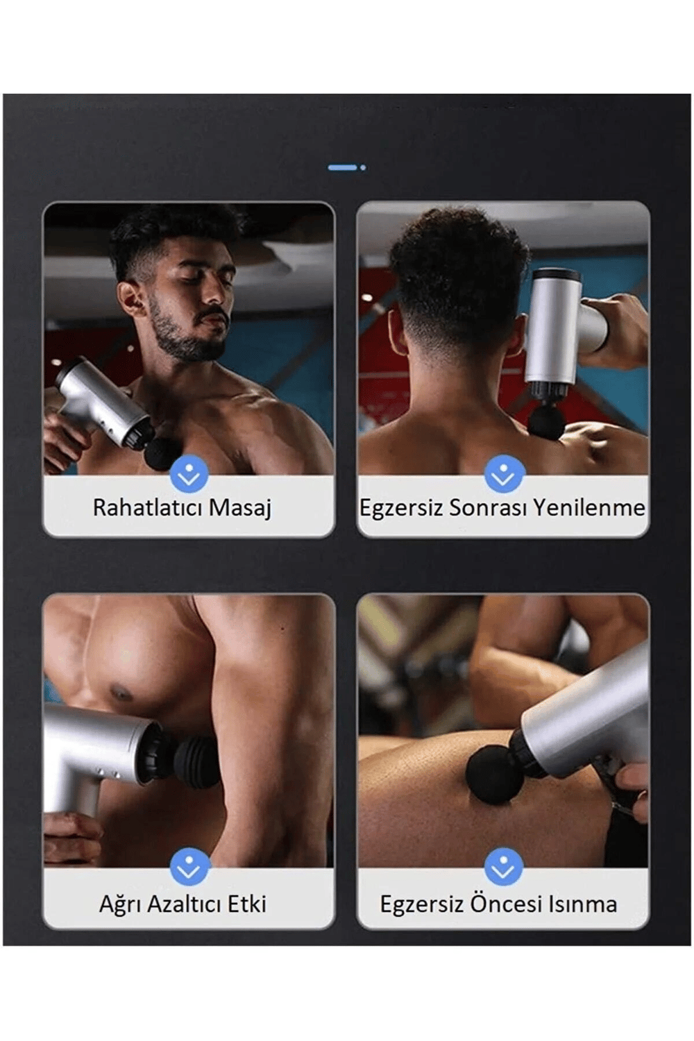 Darbeli titreşimli şarjlı masaj tabancası siyah renk spor sonrası kas rahatlatıcı