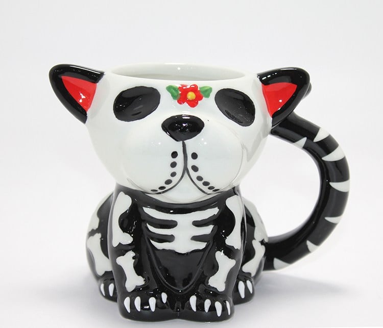 Day Of The Dead Köpek Figürlü 3D Kabartmalı Porselen Kupa