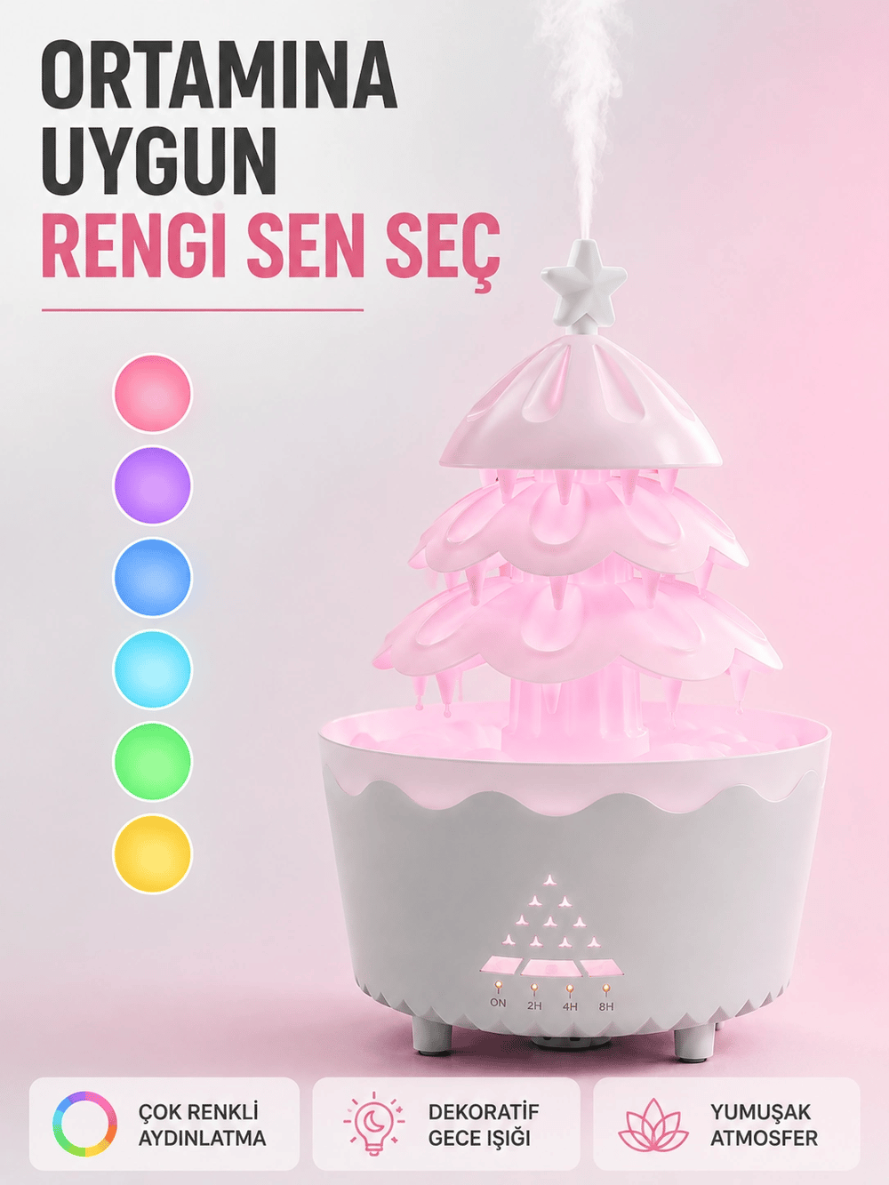 Dekoratif Şans Ağacı Ultrasonik Nemlendirici RGB Gece Lambalı Aroma Difüzörü