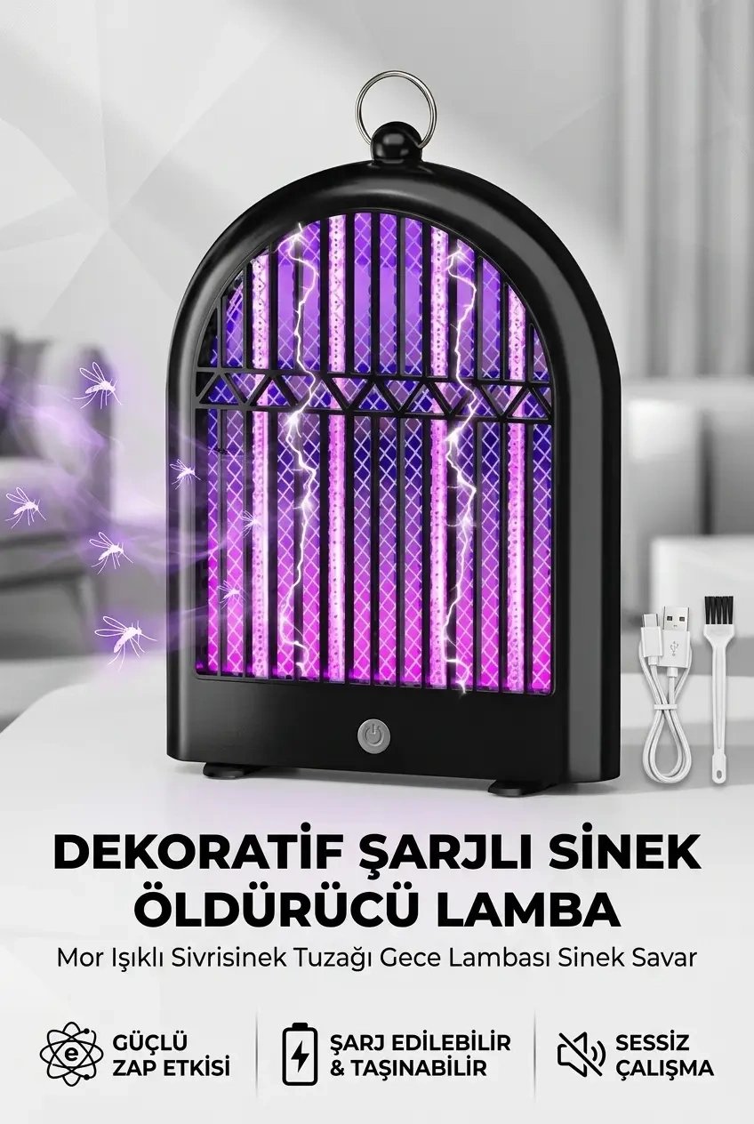 Dekoratif Şarjlı Sinek Öldürücü Lamba Mor Işıklı Sivrisinek Tuzağı Gece Lambası Modeli
