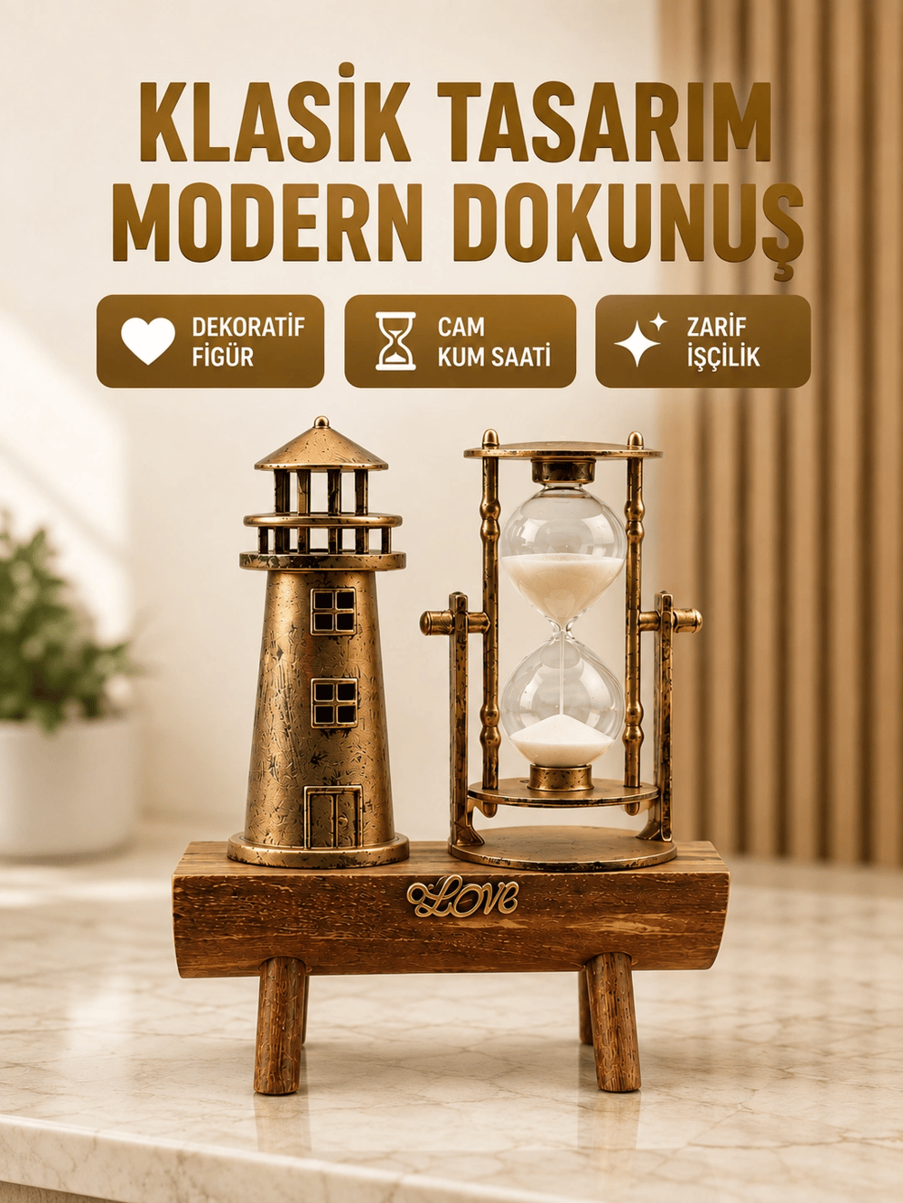 Deniz Feneri Şeklinde El Yapımı Kum Saati – Ev ve Ofis İçin Zarif Süs Yeni Nesil
