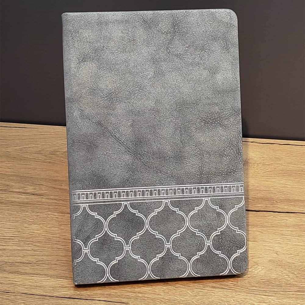 Desenli Gri Renk Deri Defter