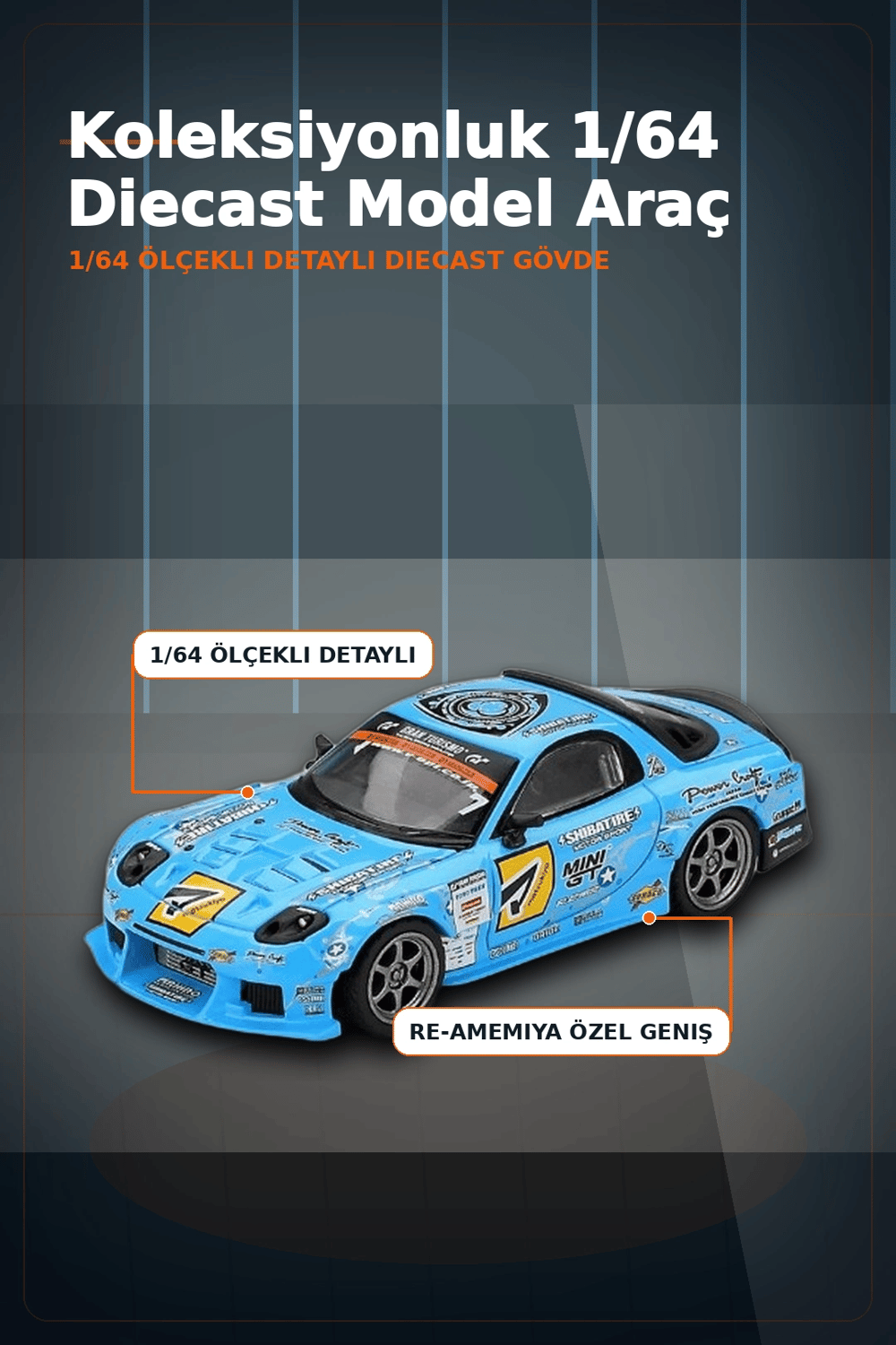 Detaylı 1/64 Ölçek Mazda RX-7 RE-Amemiya D1GP Model Araba - Koleksiyonluk Diecast Oyuncak BX-313378