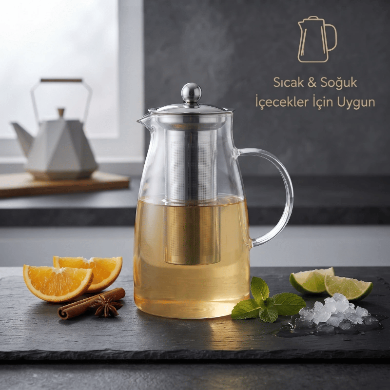 Detoks Sürahisi - 1500 ml - Paslanmaz Çelik Filtre - Cam