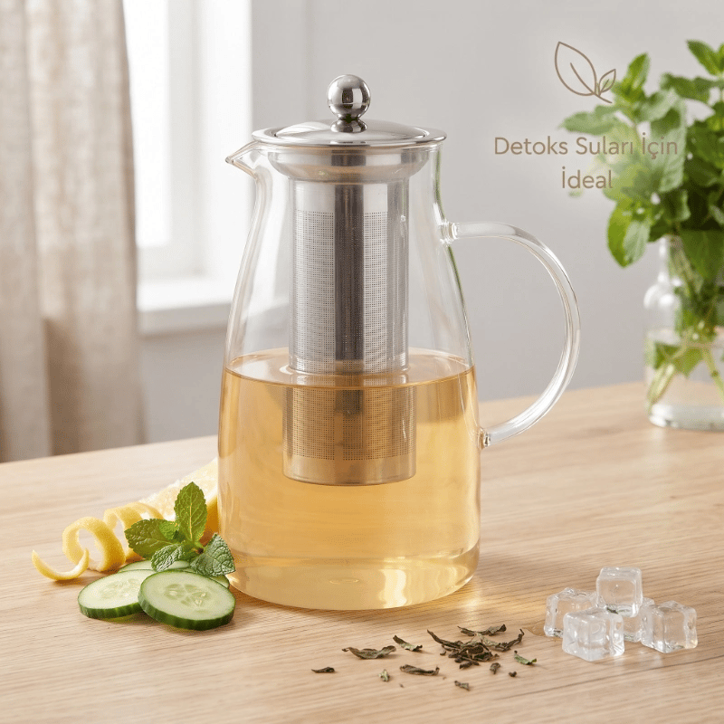 Detoks Sürahisi - 1500 ml - Paslanmaz Çelik Filtre - Cam