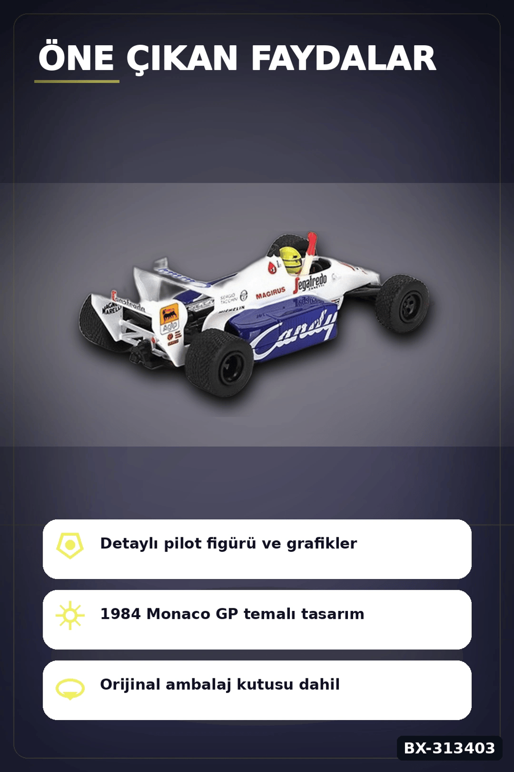 Diecast 1/64 Formula 1 Toleman TG184 Senna 1984 Monaco Podyum Model Araba BX-313403