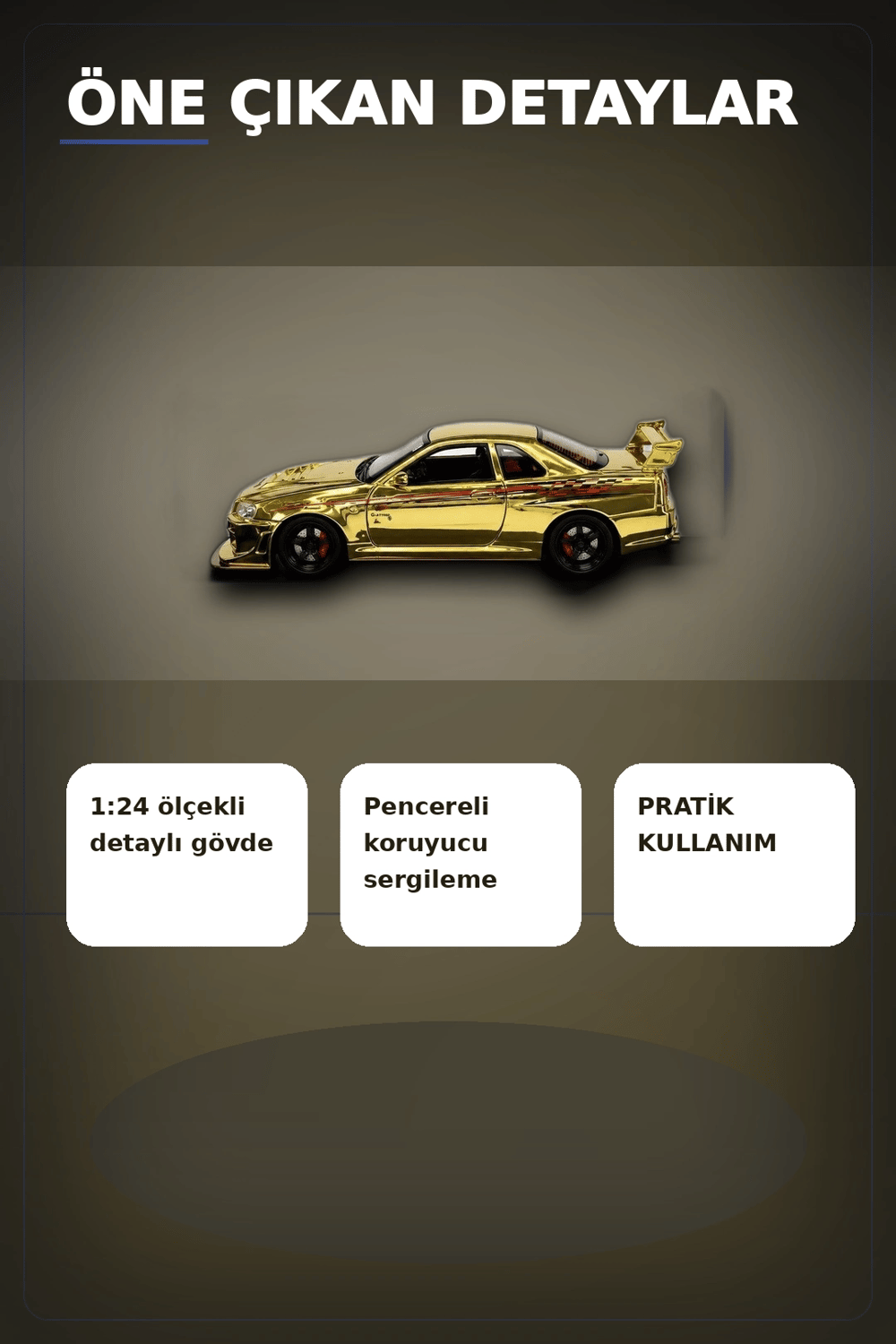 Diecast Metal 1/24 R34 GTR Model Araba - 14 Yaş ve Üzeri Koleksiyon İçin Tekli Paket BX-313407