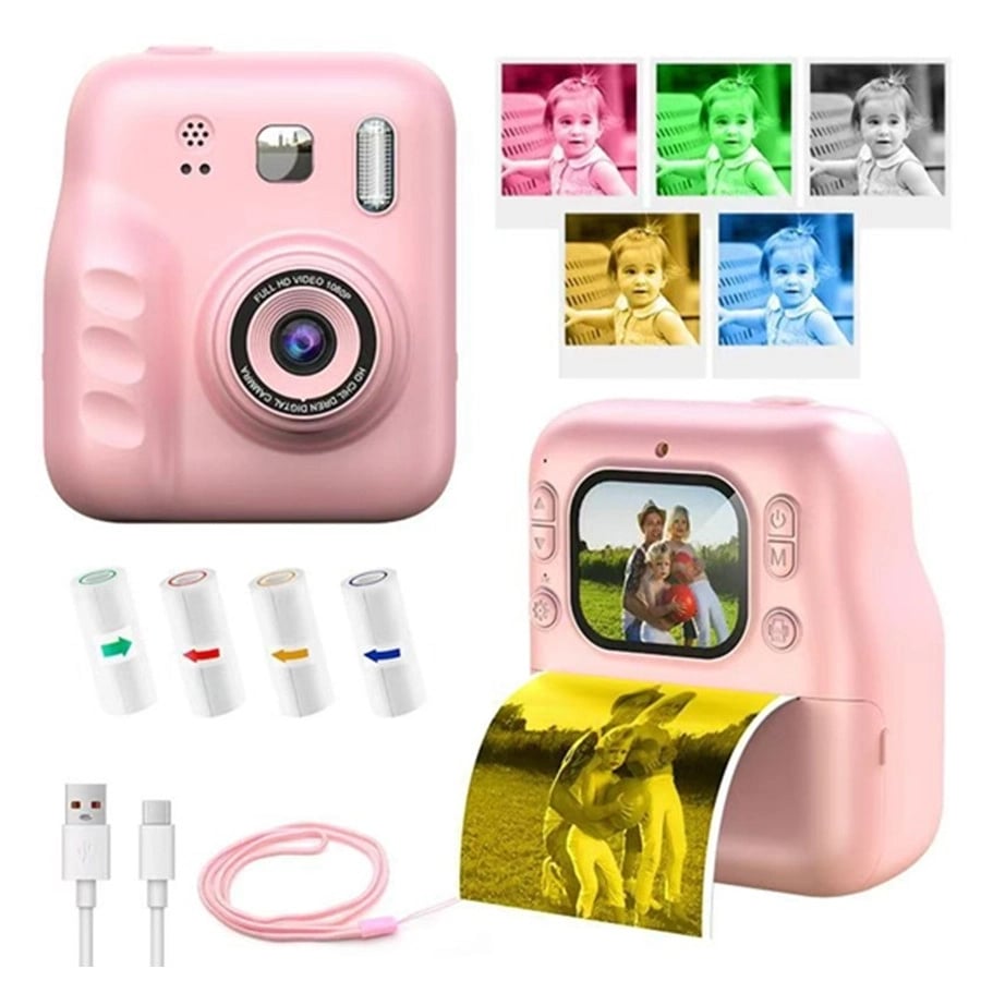 Dijital Fotoğraf Çıkaran Video Kaydedici Taşınabilir Anında Baskı Çıkaran Çocuk Kamerası  Pembe