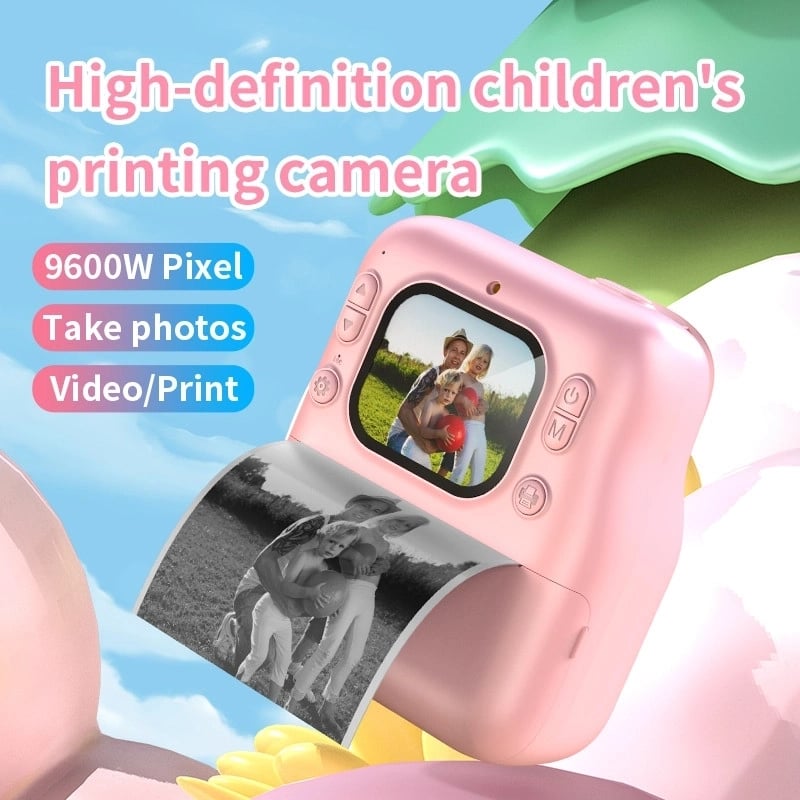 Dijital Fotoğraf Çıkaran Video Kaydedici Taşınabilir Anında Baskı Çıkaran Çocuk Kamerası  Pembe