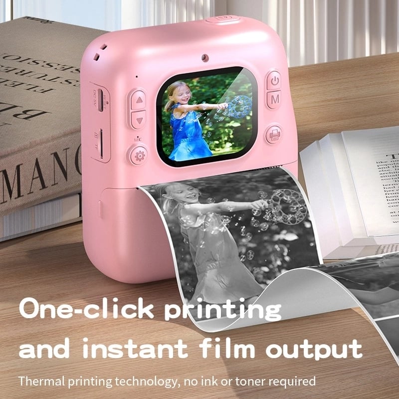 Dijital Fotoğraf Çıkaran Video Kaydedici Taşınabilir Anında Baskı Çıkaran Çocuk Kamerası  Pembe