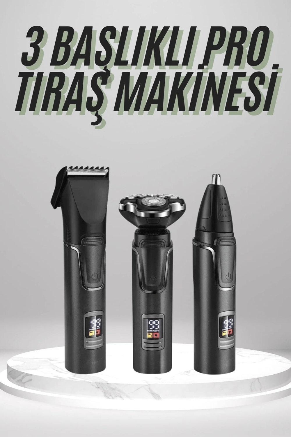 Dijital Göstergeli 3 Başlıklı Tıraş Makinesi Islak Kuru Lazer Öncesi Günlük