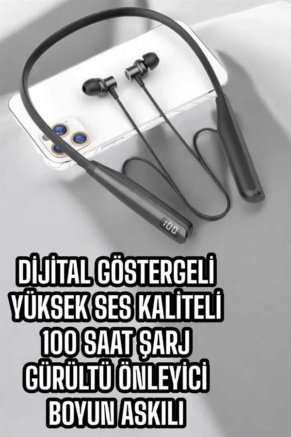 Dijital Göstergeli Kulak İçi Kablosuz Bluetooth Kulaklık Boyun Bantlı Yeni Nesil