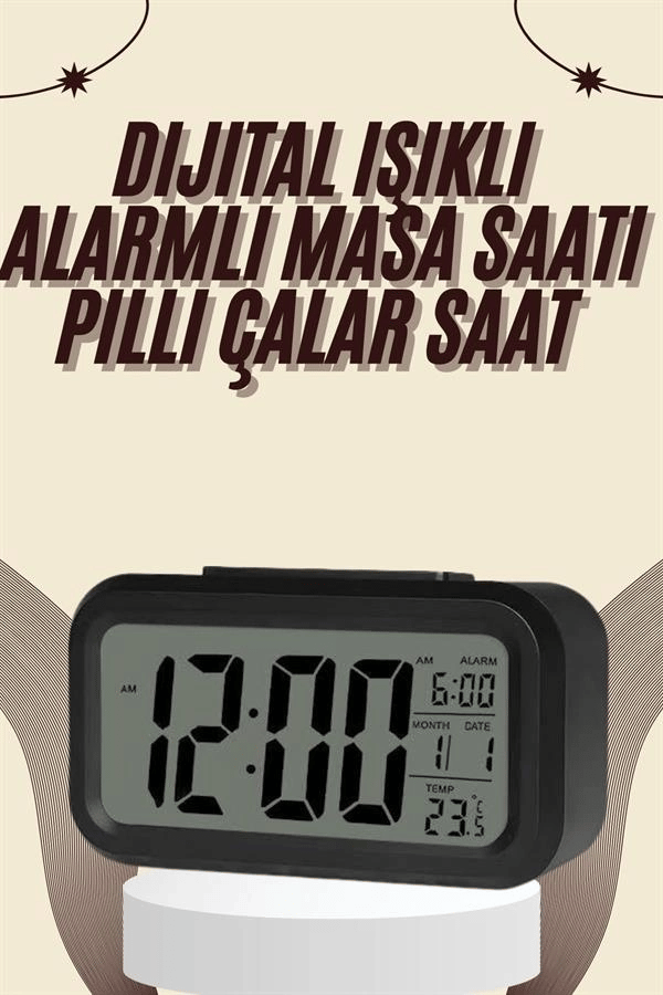 Dijital Masa Saati Termometreli Takvim Çalar Saat Led Ekran Pilli