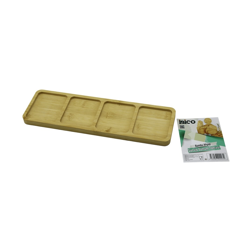 Dikdörtgen  4 Bölmeli  Ahşap Bambu Servis Sunum Tepsi - Tahtası  Mini Tepsi   33 X 10 X 1.4cm Bx40