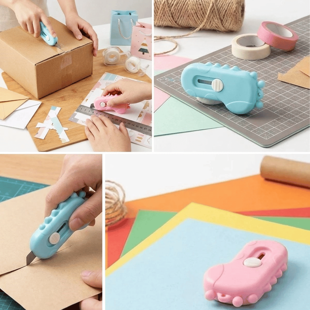 Dinozor Tasarımlı 2’li Mini Makas Ve Falçata Seti – Pratik Kargo Paket Açıcı Aparat Bx40