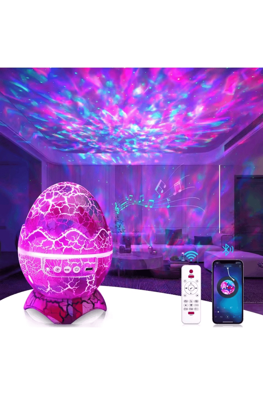 Dinozor tasarımlı bluetooth hoparlör gece lambası galaxy led projektör çok renkli 2 saat