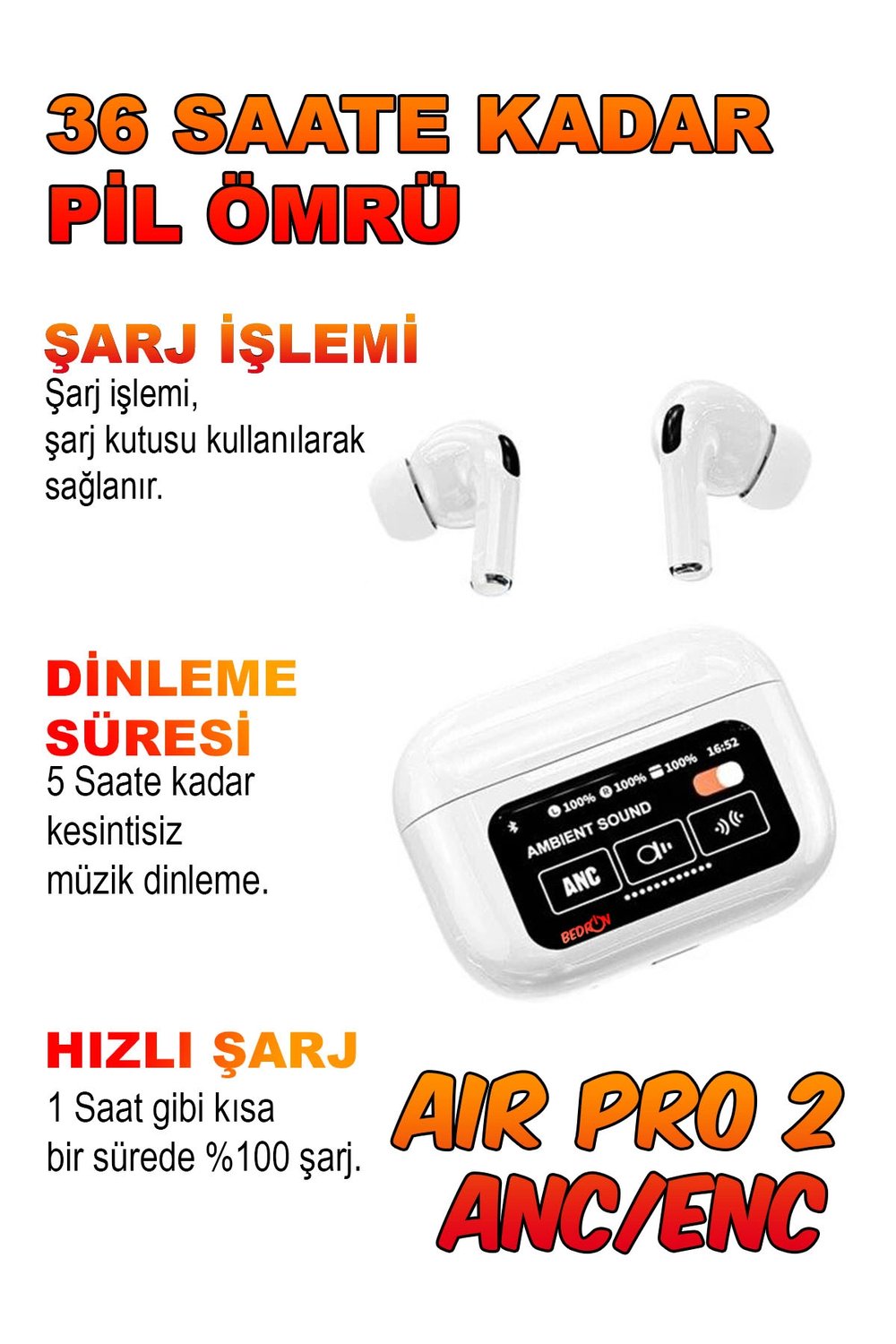 Dokunmatik Kontrollü, Aktif Gürültü Önlemeli ve Suya Dayanıklı Kablosuz Kulak İçi Kulaklık