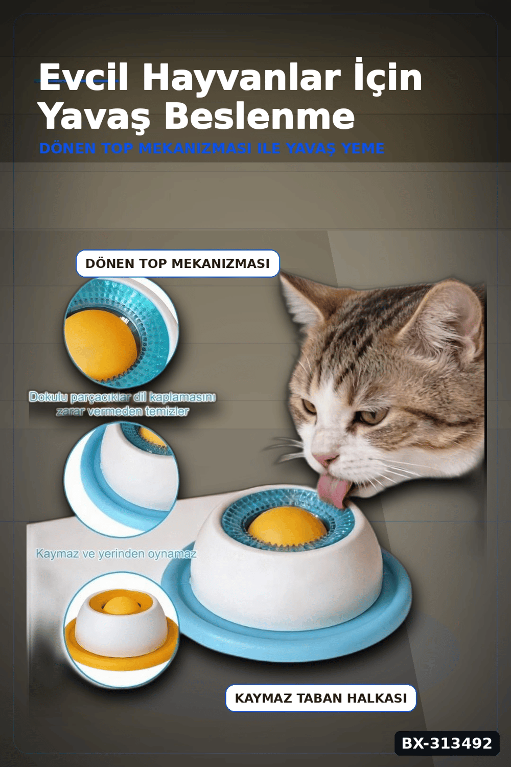 Dönen Toplu 15 cm Yavaş Yeme Kabı - Sıvı Mama ve Ödül İçin, Kedi Köpek Aksesuarı BX-313492