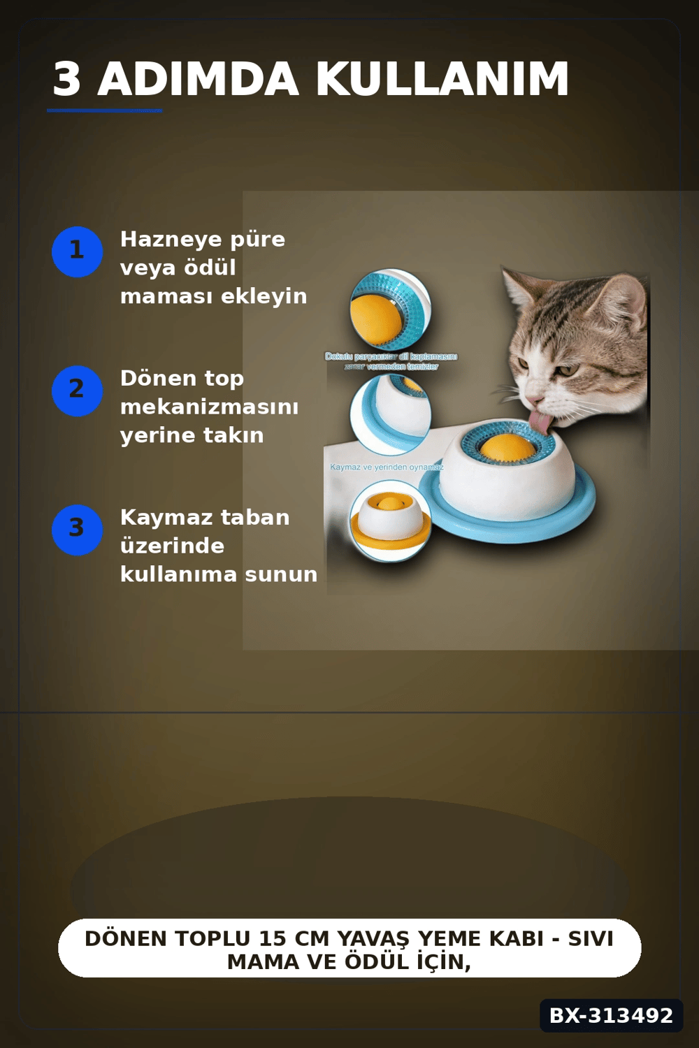 Dönen Toplu 15 cm Yavaş Yeme Kabı - Sıvı Mama ve Ödül İçin, Kedi Köpek Aksesuarı BX-313492