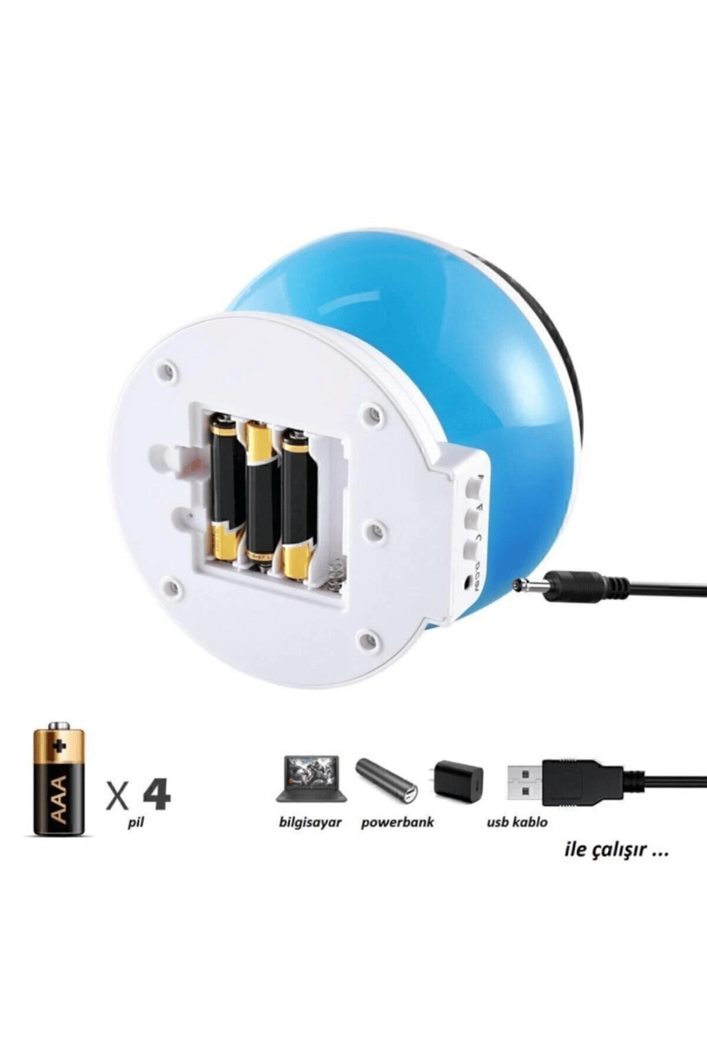 Dönen projeksiyon ışıklı yıldızlar gece lambası mavi renk pilli E10 duy 34x48 compact