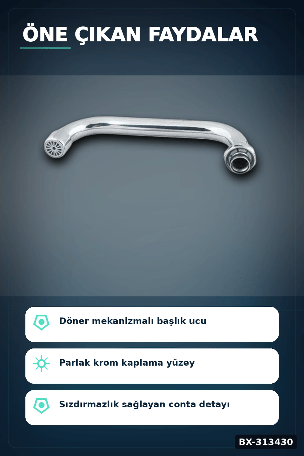Döner Başlıklı Krom Kuğu Batarya Borusu - 1 Adet Banyo Musluk Aksesuarı BX-313430