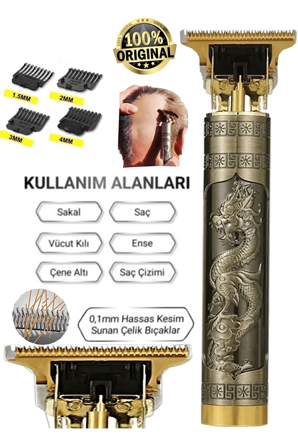 Dragon Çelik Kasa Profesyonel Saç Sakal Ense Çizim Tüm Vücut Tüyü Lazer Öncesi Tıraş Makinesi