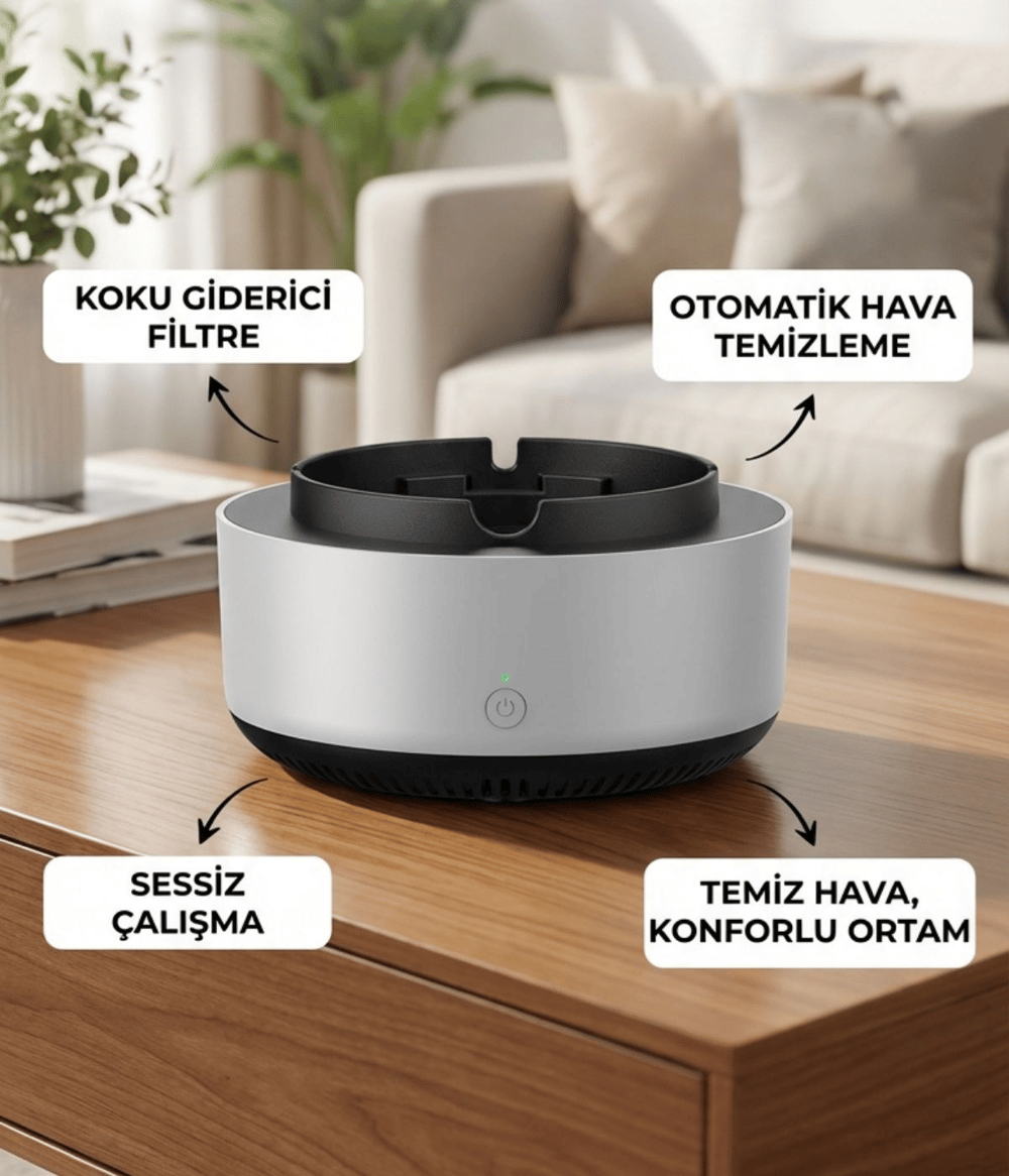 Dumanı İçine Çeken Akıllı Kül Tablası – Kokusuz, Filtreli ve Otomatik Duman Emici Küllük