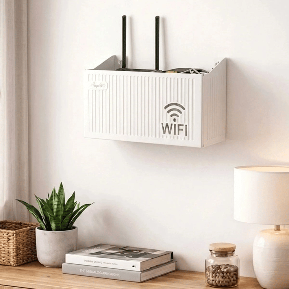 Duvar Tipi Wi-fi Modem Saklama Kutusu(beyaz) – Kablo Düzenleyici Router Raf Organizer Bx40