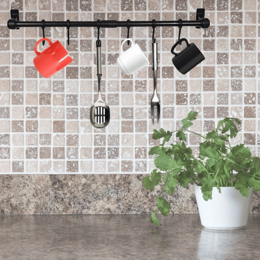 Duvara Monte Edilen 6 Kancalı Dekor Kaşıklık Ve Kupa Askısı Bx40