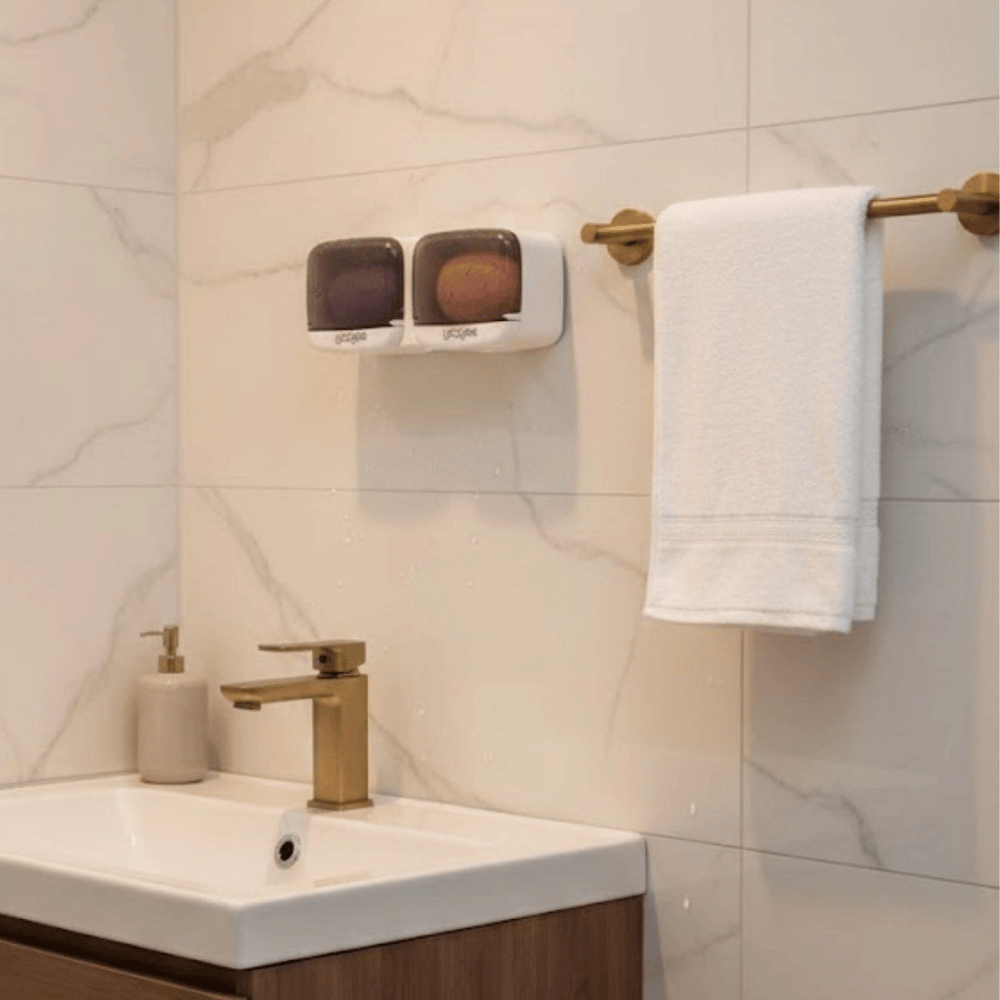 Duvara Monte İkili Kapaklı Plastik Katı Sabunluk Organizer – Banyo & Mutfak İçin Yapışkanlı Sabun Kutusu Ve Düzenleyici Bx40