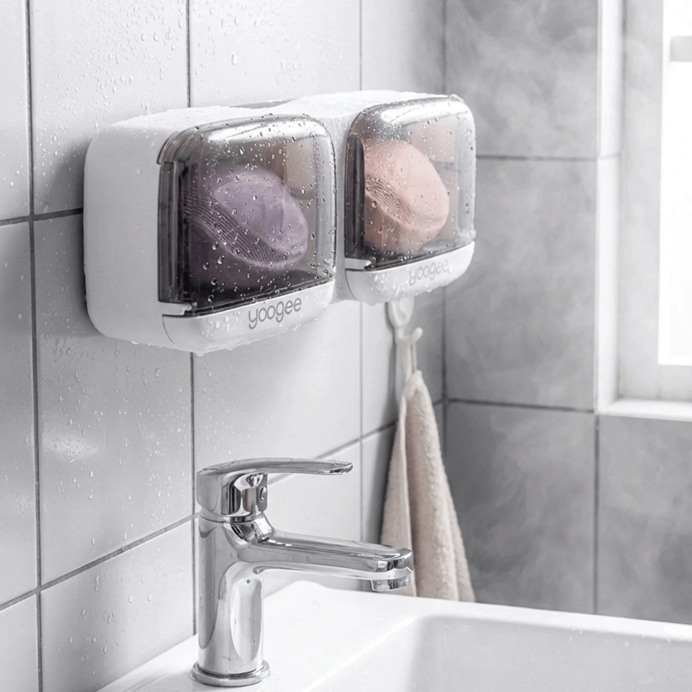 Duvara Monte İkili Kapaklı Plastik Katı Sabunluk Organizer – Banyo & Mutfak İçin Yapışkanlı Sabun Kutusu Ve Düzenleyici Bx40