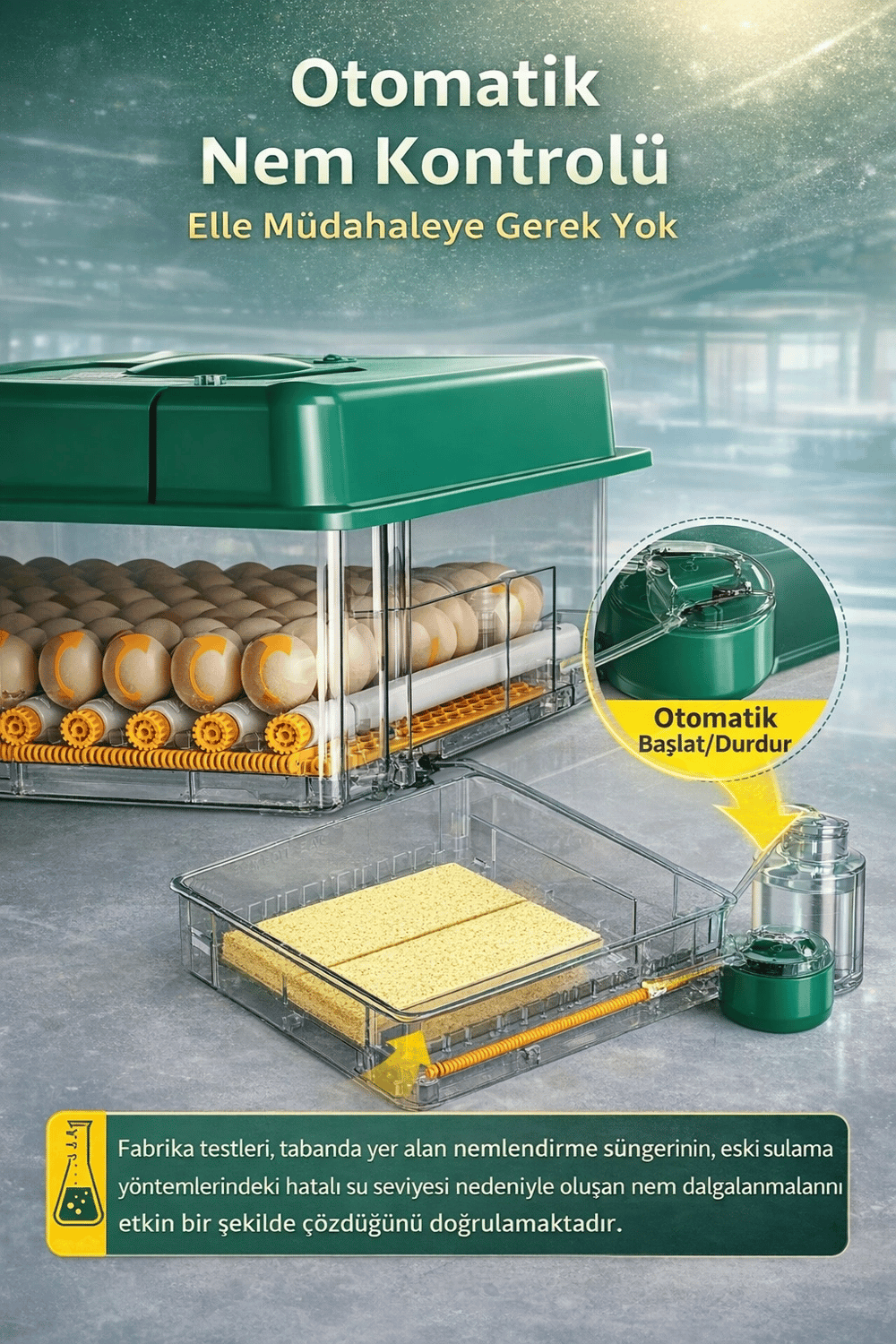 EP100 Kuluçka Makinesi Yeni Nesil Suluk Üstten Havalandırma Sistemli Tavuk Kaz Hindi ve Kuş Türleri İçin