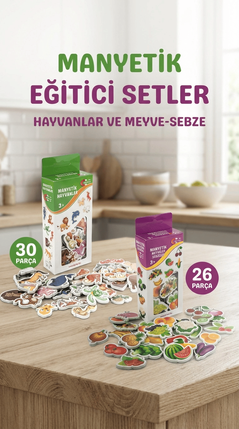 Eğitici Manyetik Hayvan ve Sebze Meyve Seti 56 Parça Magnet
