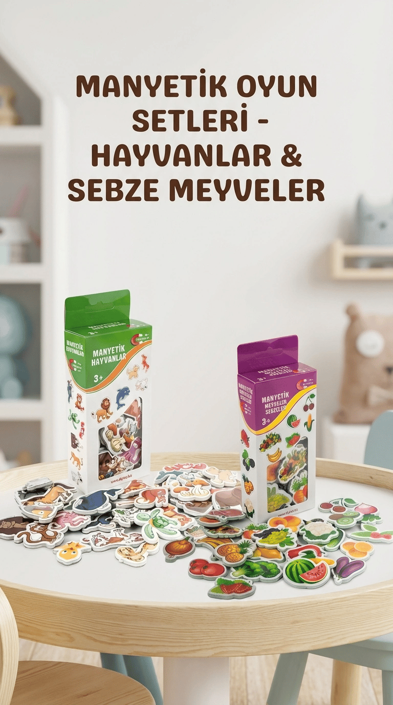 Eğitici Manyetik Oyuncak Seti 56 Parça Hayvan Sebze Meyve Magnet